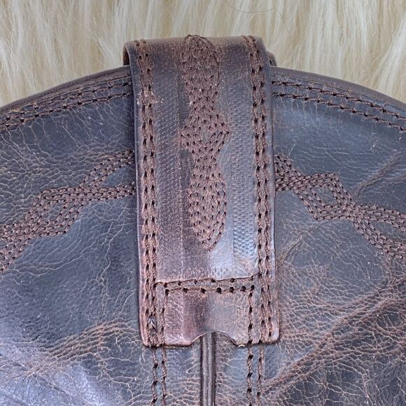 Ariat Brown Leather Stitching Design Block Heel Western Boots Pull On Men’s sz 7